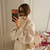 Batwing Sleeve Women's Coat Lapel Single-Breasted Loose Lady Long Jackets Autumn Winter All-Matched Street Outwear