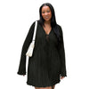 Long Sleeve Women V-neck Pleated Dress Casual Streetwear Plus Size Mini Dresses Autumn Slim Party Casual