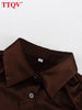Loose Brown Satin Women's Two Pieces Set Elegant Long Sleeve Shirt With High Waist Wide Pants Set FemalaCla