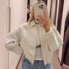 Women's Puffer Jacket Autumn Puff Beige Crop Coat Zip Up Oversized Jacket Plus Size Long Sleeve Tops Loose Outerwears