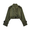 Women Belt Cropped Trench Spring Jacket Vintage Streetwear Double Breasted Long Sleeve Top Female Coat Outfits