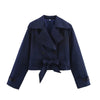 women's British wind trench coat style double-breasted long sleeve belt lapel jacket short coat