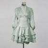 Solid Spliced Ruffles Dress Female Stand Collar Long Sleeve Loose French Elegant Women's Dresses Autumn