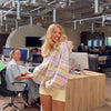 Hooded Rainbow Striped Knitted Cardigan Colorful Drop Shoulder Zipper Pockets Loose Sweater Autumn Women Sweet Casual Coat