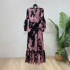 Abstract Print Ruched Womens' Pleated Dress Ruffle Sleeve Pleated Chiffon Long Dresses Party Outfit 2DB7460