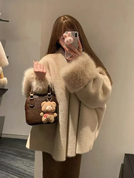 Faux Mink Fur Coat for Women Winter Thick Loose Hairy Casual Jacket Y2K Streetwear Long Sleeve Warm Fur Outerwear