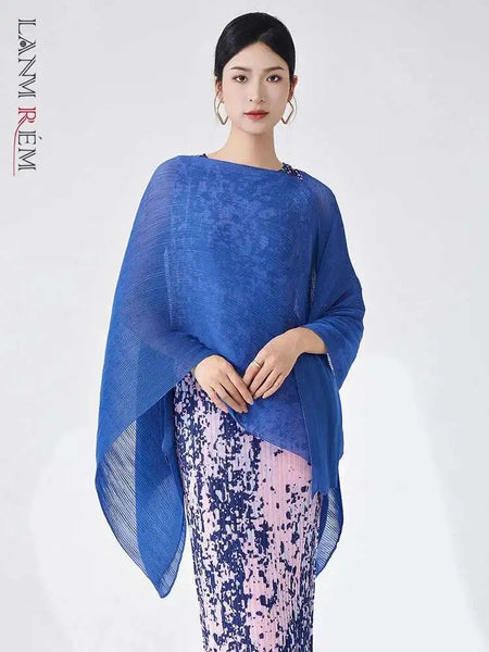 Pleated Shawl Coat For Women Slash Neck Solid Color Headcloth Scarf Versatile Coats Spring 2Z2603