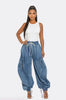 Women Streetwear Drawstring Fly Denim Pants Autumn Loose Safari Style Cargo Harem Hip Hop Jeans