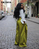 Women detachable pocket Zipper Fly Loose Wide Leg Pants Cargo Streetwear Safari Style Trousers