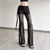 Aesthetic Sexy See Through Pants Women Dark Gothic Streetwear Vintage Coquette Grunge Ruffle Patchwork Flare Pants Femme
