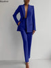 Women's Matching Sets V Neck Double Breasted Design Blazer Tops+Suit Pant Office Ladies Outfit Elegant 2 Piece Sets