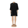 Elegant Women Big Swing Turn-down Neck Single Breasted Shirt Style Loose Smock Dress