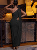 Elegant One Shoulder Yellow Maxi Dress for Women Sexy Bodycon Evening Party Gown with Cape Wedding Guest Prom
