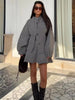 Ladies Elegant Knit Gray Dress Suits Button Loose Cardigans+Ruffles Mini Skirts Sets Winter Women 2 Piece Sets