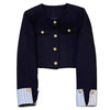 Navy Blue Short Jacket for Women Striped Patchwork Long Sleeve Coat Woman Spring Autumn French Gold Button Tweed Jacket
