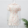 Sexy Floral Printed Mini Dress Women V-neck Flared Sleeve Waist Cinching Ruffle Bodycon Vestido Lady Party Vacation Gowns