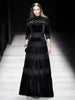 Women's Velvet Maxi Dress Hollow out Stand Collar Half Sleeve Elegant Party Spring