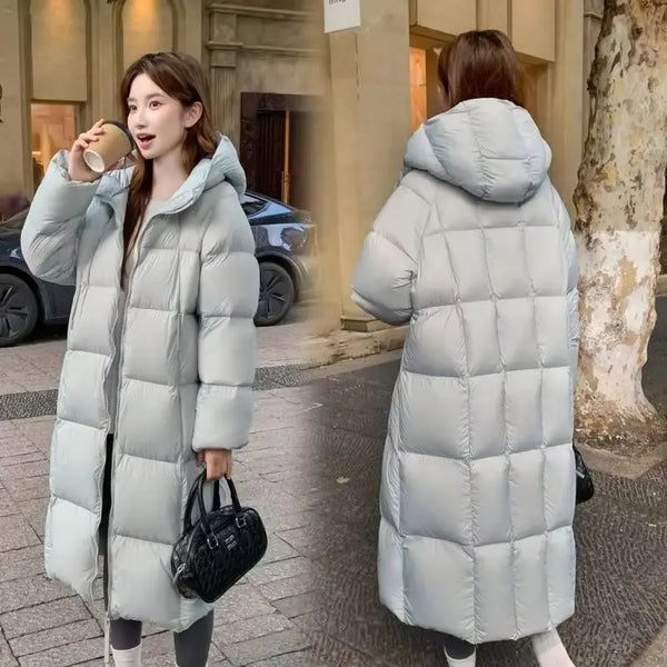 Winter Down Cotton Coat Women Long Windproof Warm Long Sleeve Hooded Jacket Solid Color Slim Lady Parkas Overcoat Female