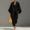 Female Clothing Two Piece Set Spring V Neck Loose Top Pullover & Long Pants Outfits Woman Batwing Sleeve Vintage Suit Mujer