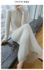 Women' 100%Pure Mink Cashmere Dress Stand-Up Collar Buckle Slim Knit Long Skirt High Waist Over The Knee Bottoming Dress