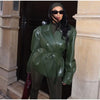 Street Women's Lace Up Leather Jacket Loose Solid Lapel Long Sleeve Belt Jackets Female Spring Lady Vintage Outwears