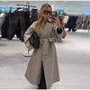 Women Casual Plaid Windbreaker Turn-down Collar Long Sleeve Belt Waist Jacket Spring High Street Lady Commute Coat