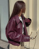 Wine Red Faux Leather Jakcet Outerwear Thicken Zipper Lapel Pu Coats Autumn Winter Streetwear Ladies Tops Women