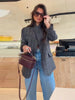 Women's Blazer Stand Collar Full Sleeve Single Button Female Plaid Blazers Autumn Chic Casual Commute Lady Coat