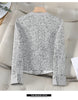 Korean Vintage Tweed Short Jackets Streetwear Slim Coat Spring Long Sleeve All-Match Wool Blend Elegant Blazer Jacket Female Top