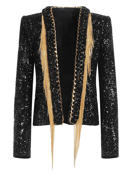 High Street Designer Women's Tassel Chains Sequined Jacket