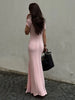 Ribbed Knit Maxi Dress For Women Deep V-Neck Slim High Slit Elegant Patchwork Commute Party Dress Women Knitwear Dress