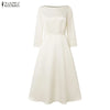 Elegant Satin Black Party Midi Dresses Women's Boatneck 3/4 Sleeve Fit and Flare A-Line Dress Wedding Guest Woman Clothes