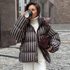Casual Stripe Women's Padded Jacket Hooded Zipper Warm Thicken Lady Coats Autumn Winter Female Street Outwear