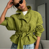 Avocado Green Lapel Jacket For Women Long Sleeve Single Breasted Solid Trench Coat Lady Spring Autumn Streetwears