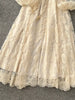 Spring Autumn European American Stand Up Collar Single Breasted Lace Dress Women Elegant Embroidery Large Swing Long Dress C205