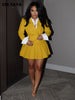 Women Pleated Mini Skirts Suit and Shirt Patchwork Long Sleeve Blazer Matching 2 Two Piece Set Outfits