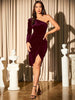 Asymmetric One Shoulder Velvet Dress Women's Elegant Party Bodycon Midi Evening Gown