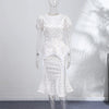 Elegant Women's Printed Waistband Long Dress 3D Flower V-neck Bubble Sleeve Patchwork A-line Dresses Spring Party Robe