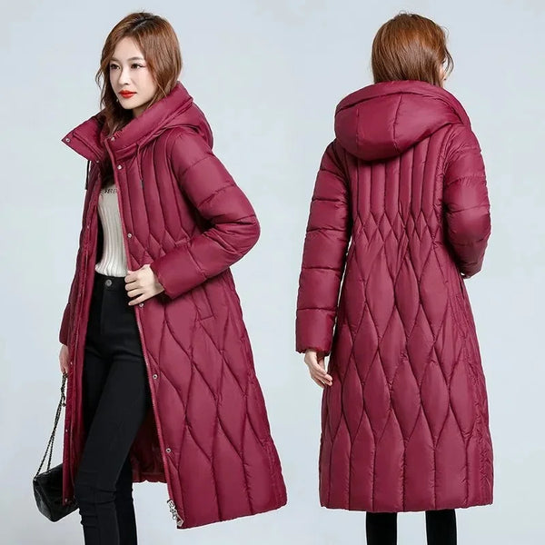Long Winter Over-The-Knee Overcoat Parka Down Cotton-Padded Jacket Women's Plus Size 100 KG Slim Cotton-Padded Jacket