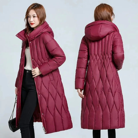 Long Winter Over-The-Knee Overcoat Parka Down Cotton-Padded Jacket Women's Plus Size 100 KG Slim Cotton-Padded Jacket
