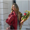 Women Dusty Pink Faux Suede Cropped Jacket Chic Full Zip Stand Collar Elastic Hem Short Coat Autumn Casual Street Outwear