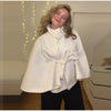 Women's Brown Belt Cropped Poncho Jacket For Women Demi-season Button Cape Cloak Coat Jackets Winter Autumn Spring Black White