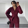 Elegant V-neck Blazers Coat Pants Set Women Solid Single Button Suit Coats Straight Long Trousers Spring Office Lady Outfit