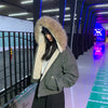 American Hip Hop Faux Fur Collar Winter Jacket Women Y2K Down Cotton Hooded Jacket Loose Vintage Motorcycle Cotton-Padded Coat