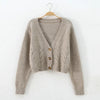 V Neck Cropped Cardigan Women Long Sleeve Twist Knitted Sweater Coats Autumn Winter Keep Warm Korean Cardigan