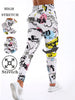 White And Yellow Letter Printed Casual Tight Pants For Women High Elasticity Fitness And Yoga Pants Sexy Nine Point Pencil Pants
