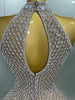 Full Rhinestones Mesh Transparent Long Dress Women Birthday Celebrate Evening Prom Dress Party Club Stage Costume