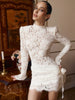 Sheer Long Sleeve O Neck Lace Solid Hip Wrap Women Dresses Elegant Outfits Sheath Party Female Bodycon Chic