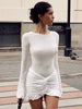 Flounced Edge Solid Elegant Bodycon Sheath Women Dresses O Neck Long Sleeve Outfits Sexy Club Female Vestidos