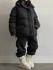 Leopard Print Women's Winter Down Jacket Pant Set Hooded Full Sleeve Zipper Jacket Elastic Waist Pants Warm Padded Coat Set